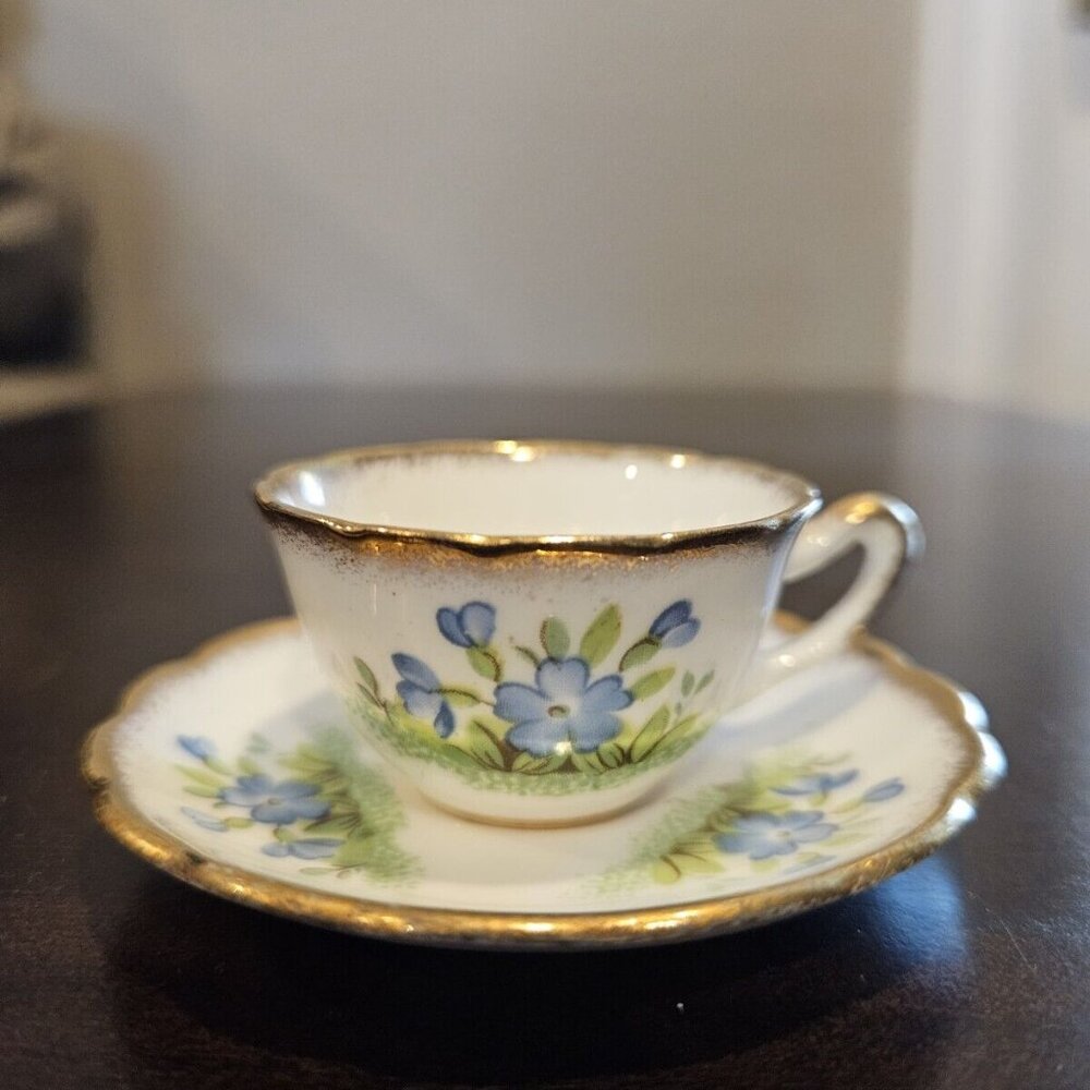 Miniature Salisbury Bone China "Forget Me Not" Cup and Saucer - Made in England